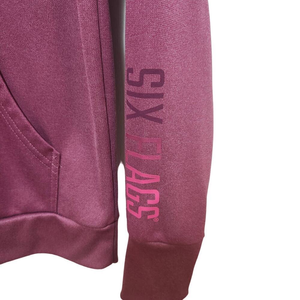 Six Flags Super Girl Hoodie Pink Six Flags Spell Out Thumb Holes Small Pullover - Picture 7 of 10